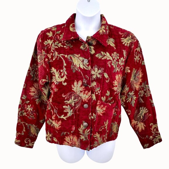 Vintage Decorated Originals Red Tapestry Jacquard Floral Print Jacket -  M - Picture 1 of 8